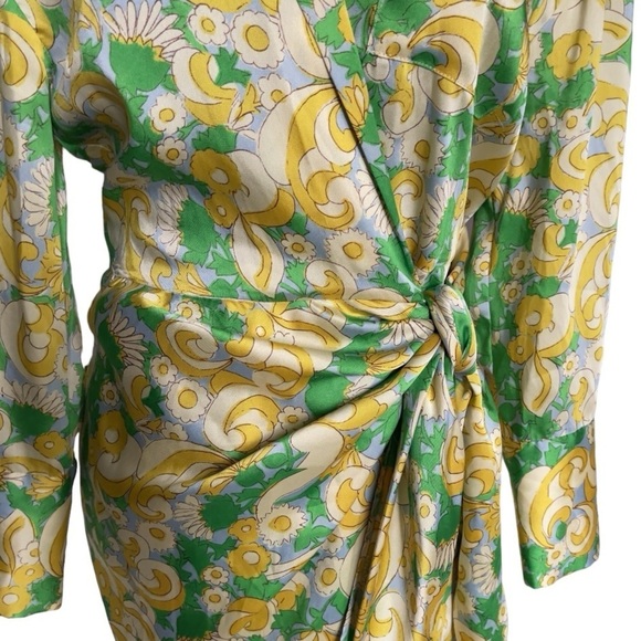 Zara Retro Floral Satin Wrap Mini Dress | Size Small - Picture 4 of 13